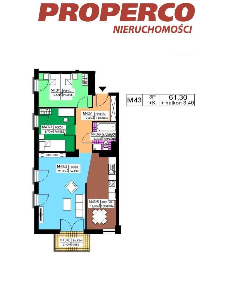 Mieszkanie 3 pok.,61,30 m2, IV piętro, Na Stoku - Pełny obrazek: 4/5