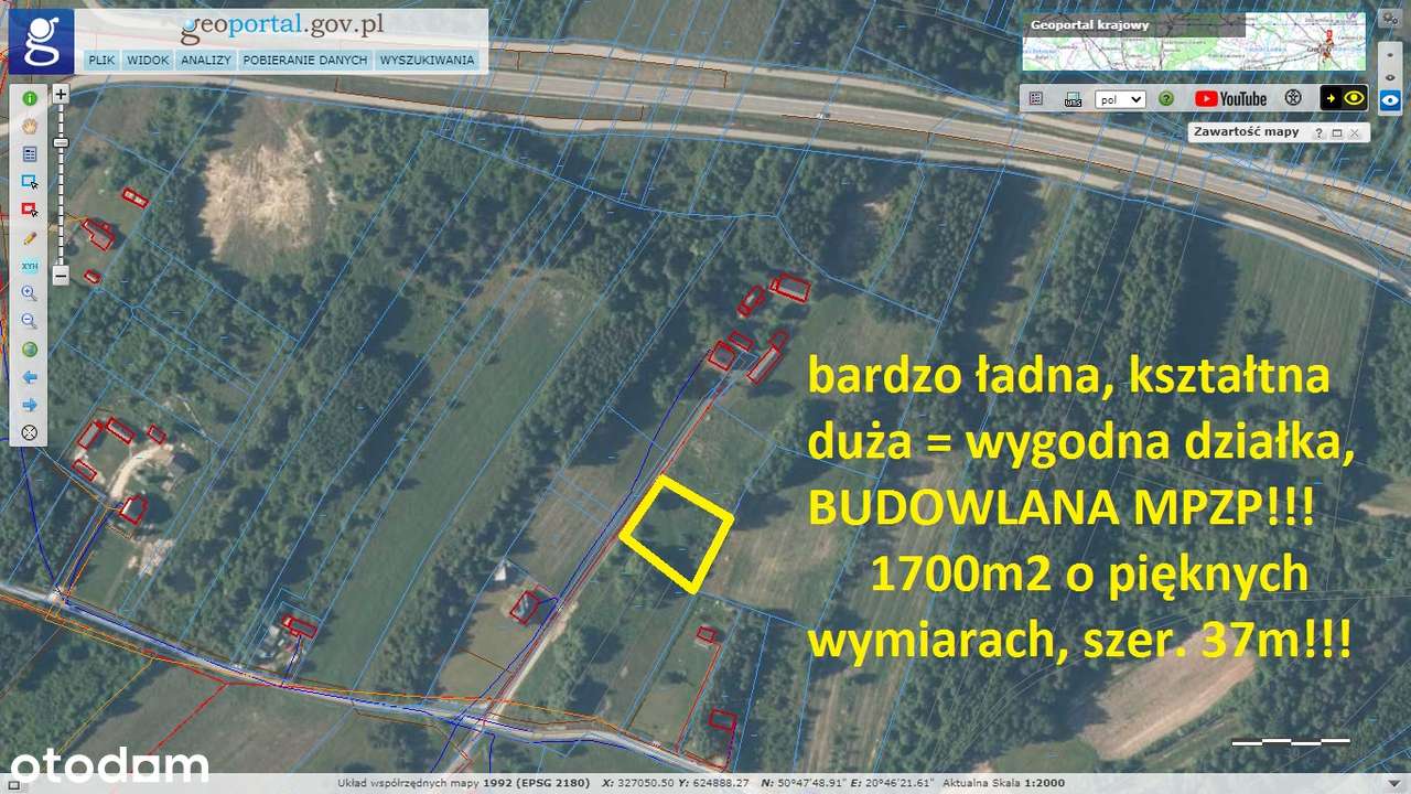 Kranów 1700m2 budowlana z MPZP szer. 37m ! ! !-2