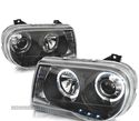 CONJUNTO DE FARÓIS PARA CHRYSLER 300C 05-10 ANGEL EYES + LEDS PRETOS - 1