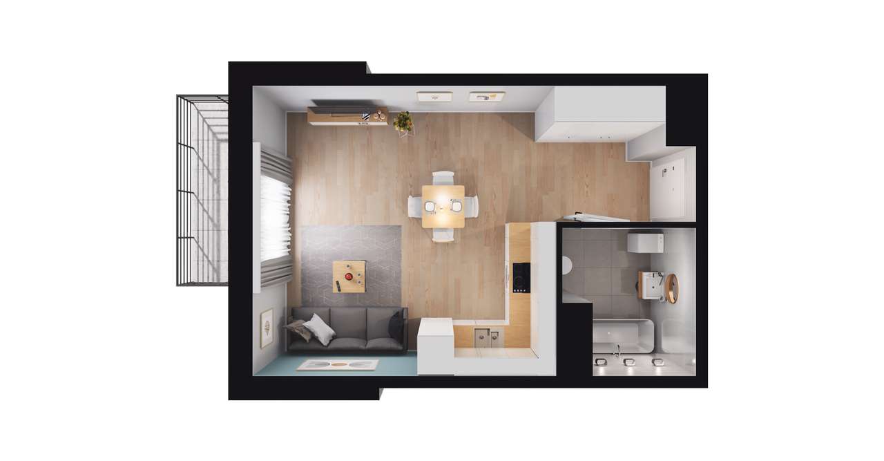 1-pokojowe mieszkanie 31m2 + balkon - Pełny obrazek: 2/8