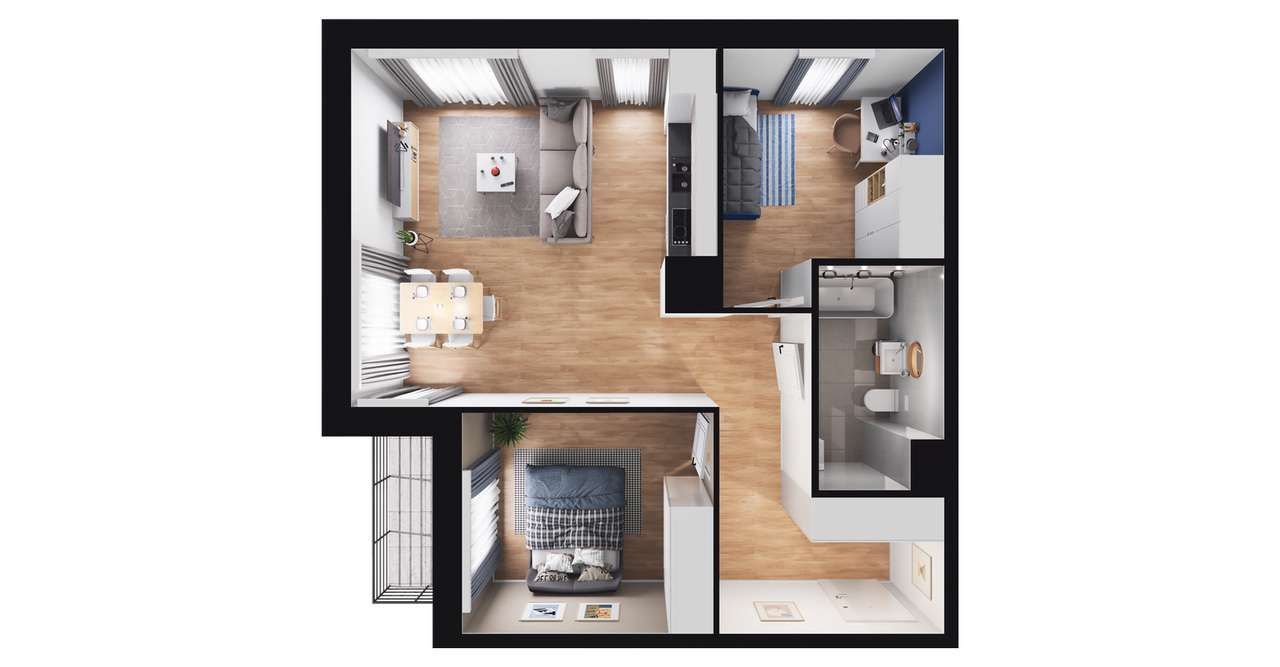 3-pokojowe mieszkanie 56m2 + loggia Bezpośrednio - Pełny obrazek: 2/8