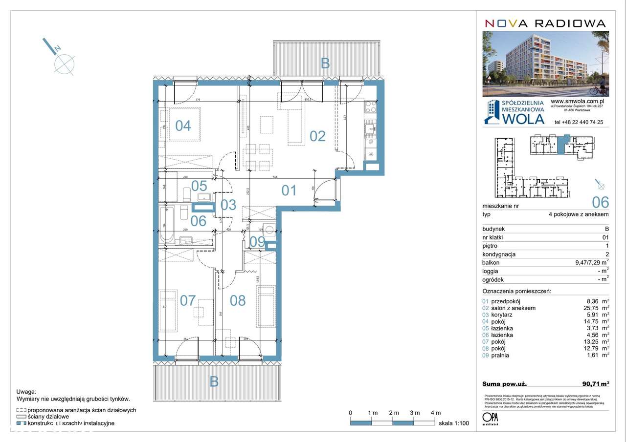 4-pokojowe mieszkanie 90m2 + 2 balkony - Pełny obrazek: 2/9