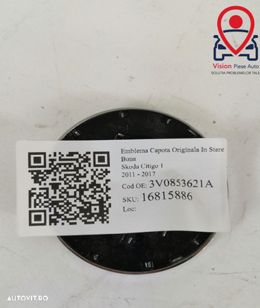 Emblema Capota Originala In Stare Buna Skoda Citigo 1 2011 2012 2013 2014 2015 2016 2017 3V0853621A - 5