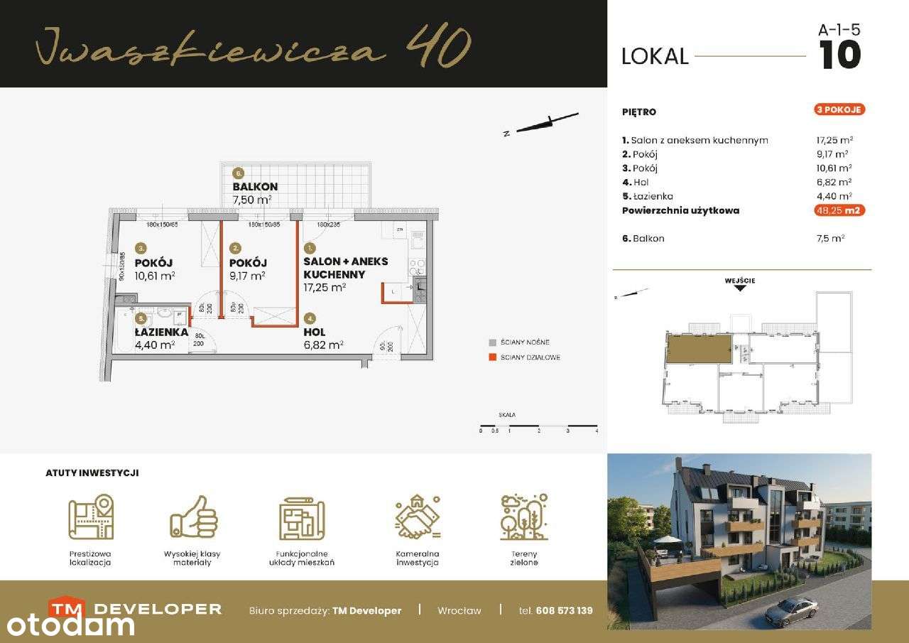 A-1-5, 48,25 m2, projekt w cenie!rolety elektr.+ inst.pod klimatyz. - Pełny obrazek: 2/7