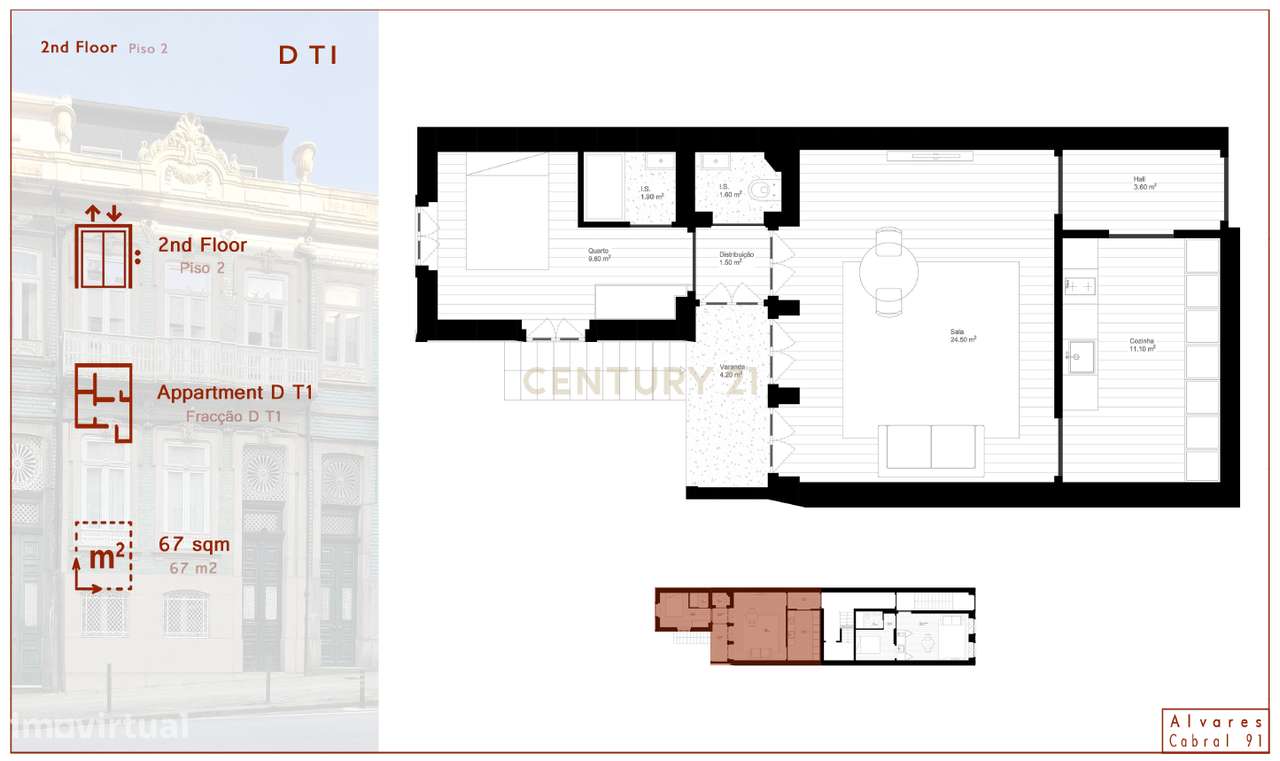 T1 com varanda e jardim no Empreendimento Álvares Cabral 91-15