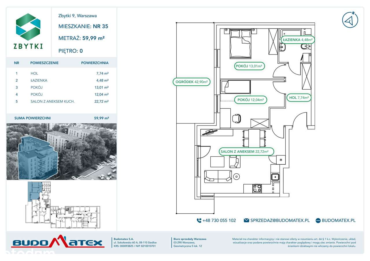 3-pokojowe mieszkanie 59m2 + ogródek Bez Prowizji - Pełny obrazek: 2/9