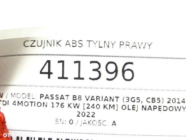 CZUJNIK ABS TYLNY PRAWY VW PASSAT B8 Variant (3G5, CB5) 2014 - 2022 2.0 TDI 4motion 176 kW [240 KM] - 5