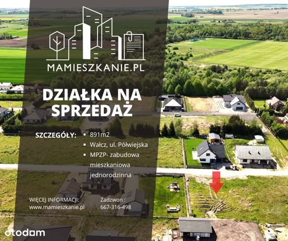 Na sprzedaż działka 891m2, Wałcz, Półwiejska