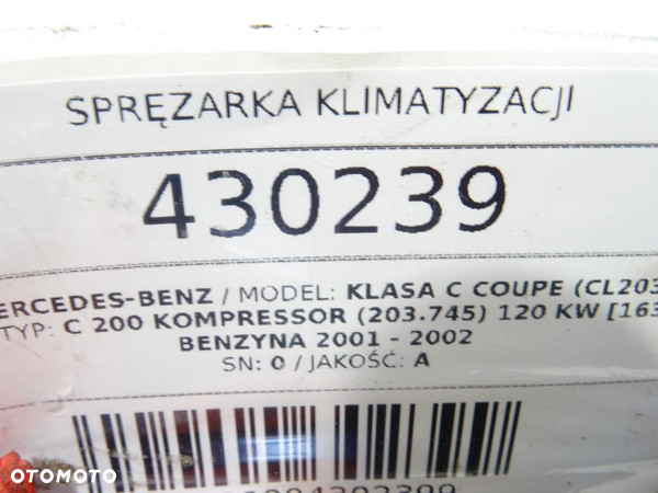 SPRĘŻARKA KLIMATYZACJI MERCEDES-BENZ KLASA C coupe (CL203) 2001 - 2011 C 200 Kompressor (203.745) - 4