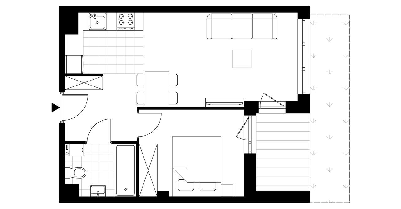 2-pokojowe mieszkanie 40m2 + ogródek Bezpośrednio - Pełny obrazek: 3/8