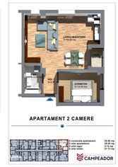 CAMPEADOR: Apartament cu 2 cam, 54 mp utili, cu balcon tip logie, et.1