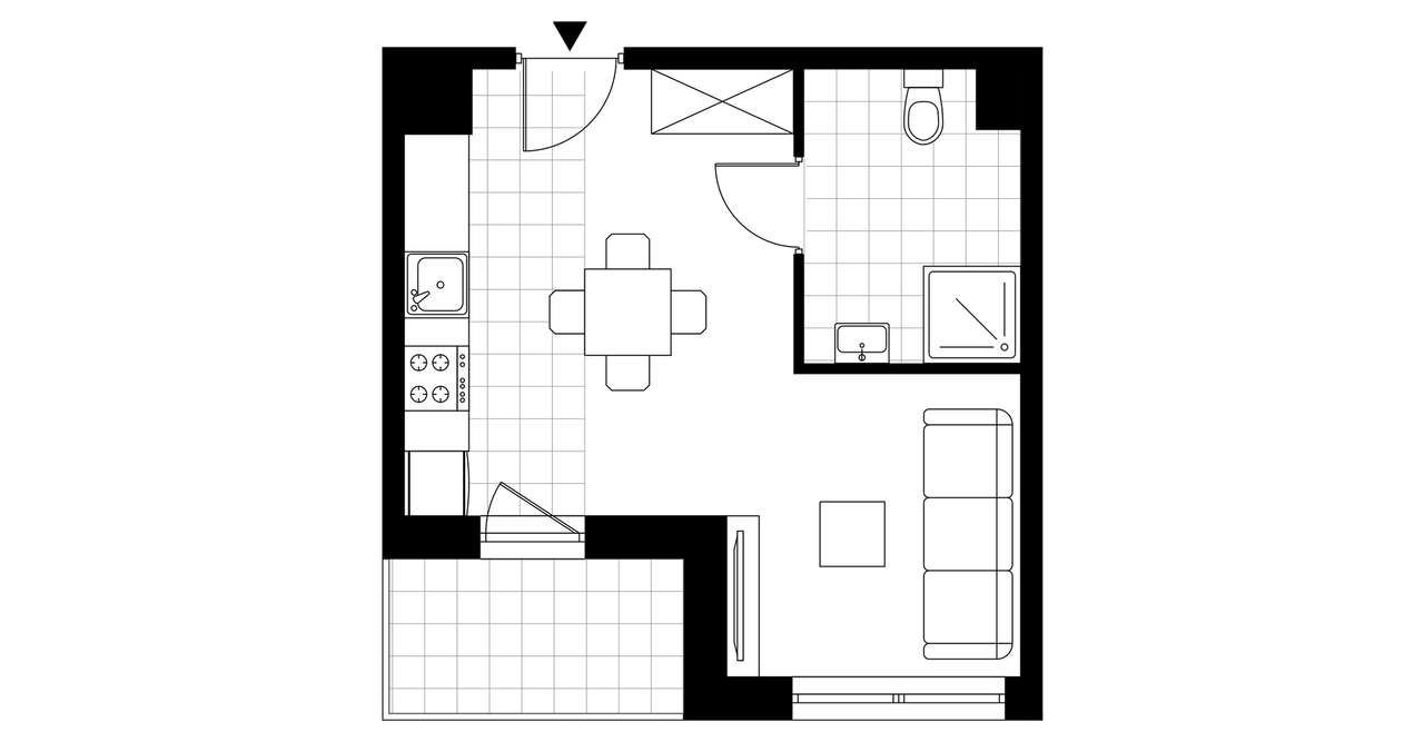 1-pokojowe mieszkanie 26m2 + loggia - Pełny obrazek: 3/8