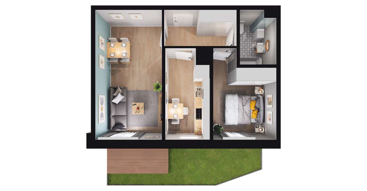 2-pokojowe mieszkanie 44m2 + ogródek Bez Prowizji - Pełny obrazek: 2/8