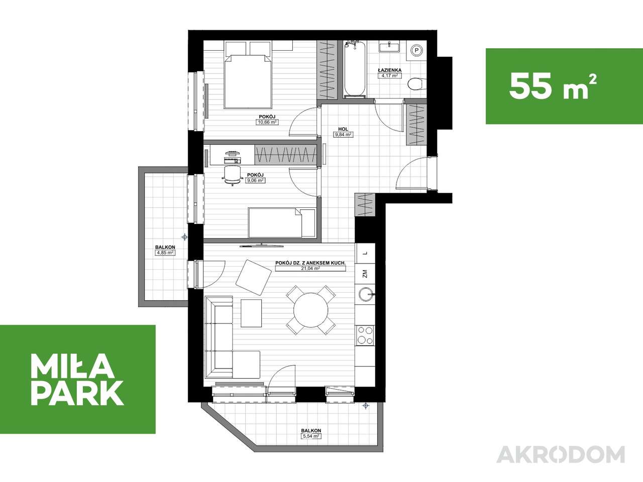 3 POKOJE => DWA BALKONY-1