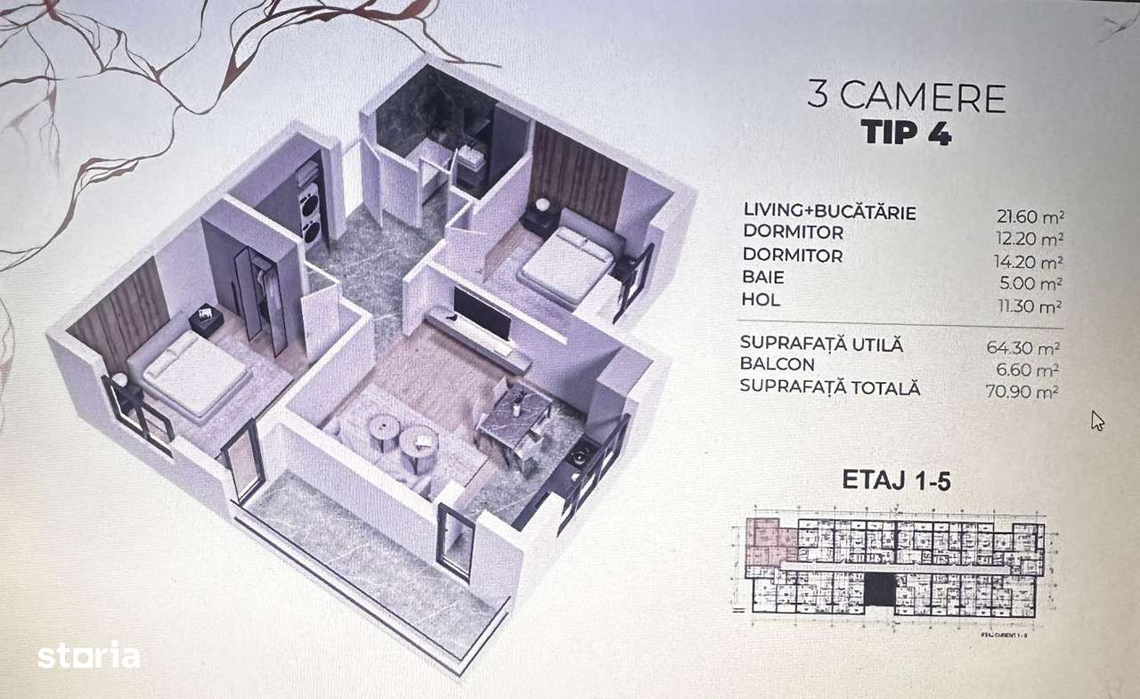 Apartament 3 camere Str Biruintei Popesti Leordeni - Imagine principală: 5/5