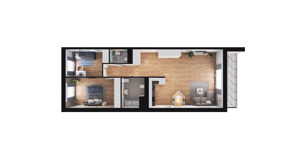 3-pokojowe mieszkanie 74m2 + balkon - Pełny obrazek: 2/8