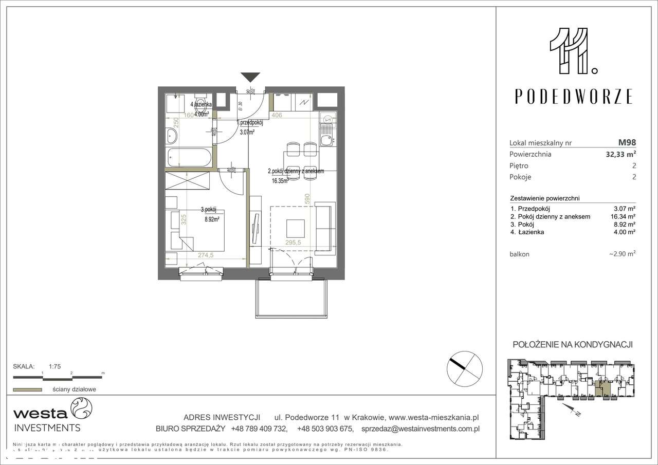 2-pokojowe mieszkanie 32m2 + balkon Bezpośrednio - Pełny obrazek: 2/5