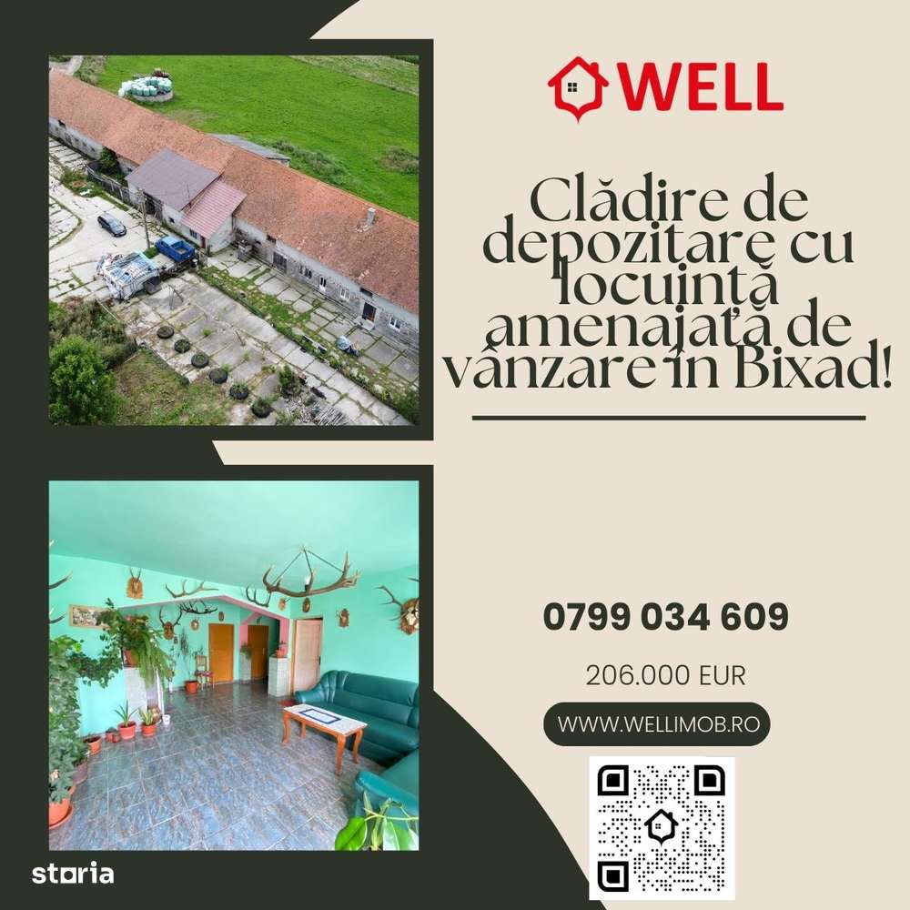 Clădire de depozitare cu locuință amenajată de vânzare în Bixad! - Imagine principală: 1/15