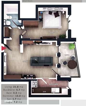 Apartament 2 camere, 45.50 mp, balcon, parcare subterana, boxa, zona V — fotografia 1