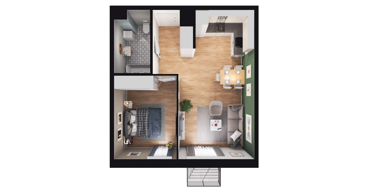 2-pokojowe mieszkanie 42m2 + balkon - Pełny obrazek: 2/8