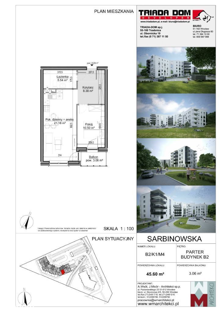 ul. Sarbinowska - 2 pok, 45 m2, parter z balkonem