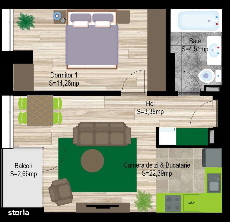 Apartament modern Tip STUDIO-S15 vedere panoramica - Imagine principală: 5/10