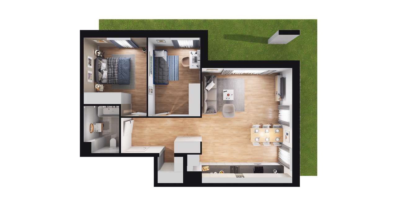 3-pokojowe mieszkanie 66m2 + ogród - Pełny obrazek: 2/7