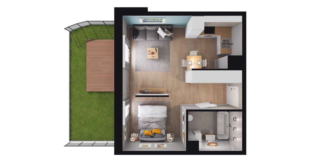 1-pokojowe mieszkanie 35m2 + ogródek Bezpośrednio - Pełny obrazek: 2/8
