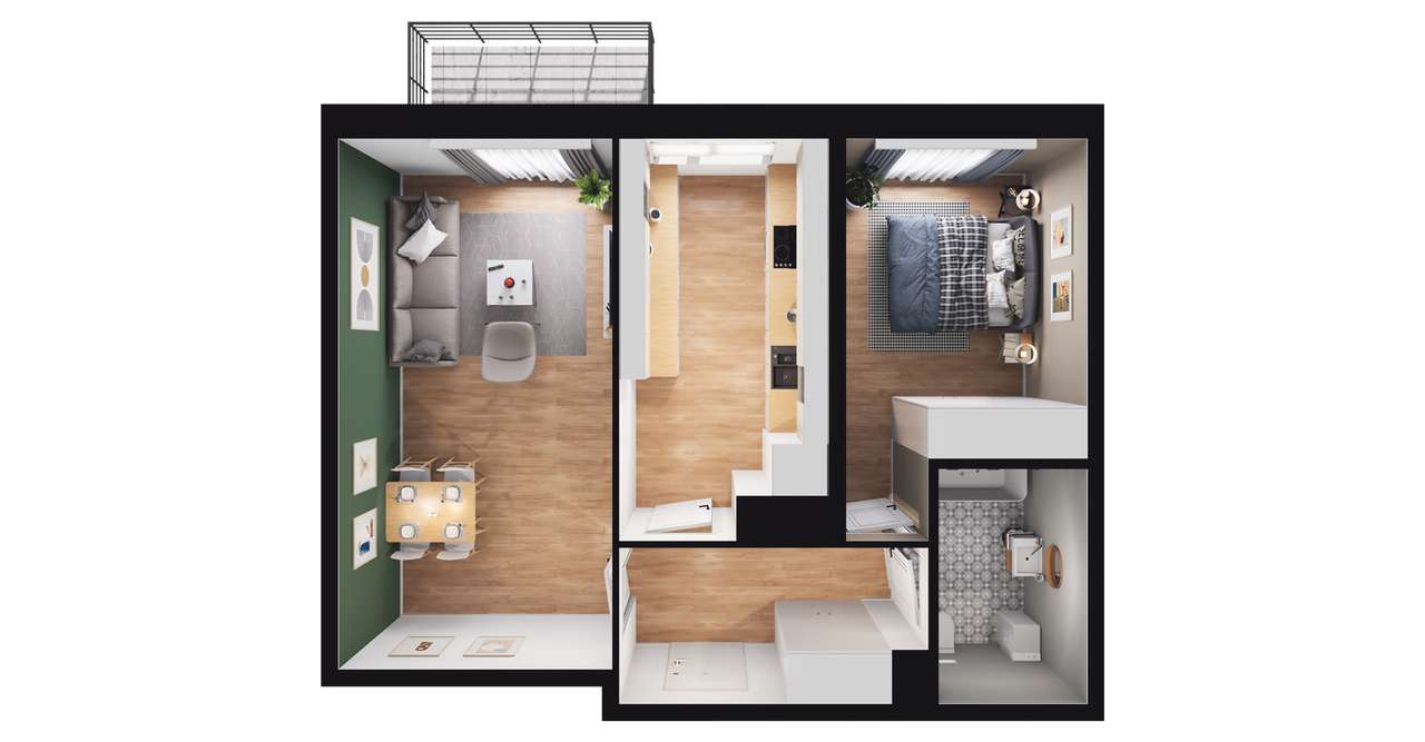 2-pokojowe mieszkanie 52m2 + balkon - Pełny obrazek: 2/5