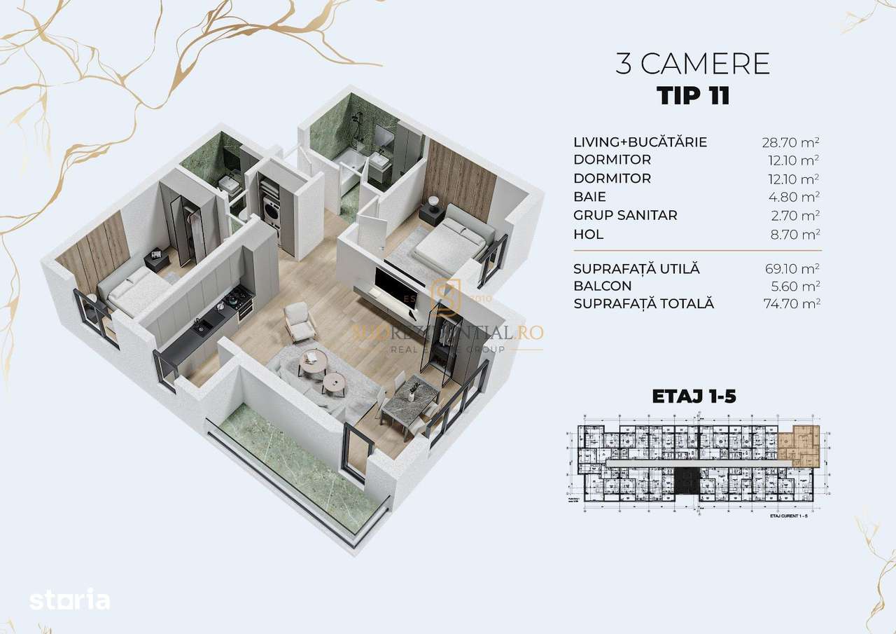 3 camere langa metrou Berceni!Incalzire in pardoseala,centrala proprie-3