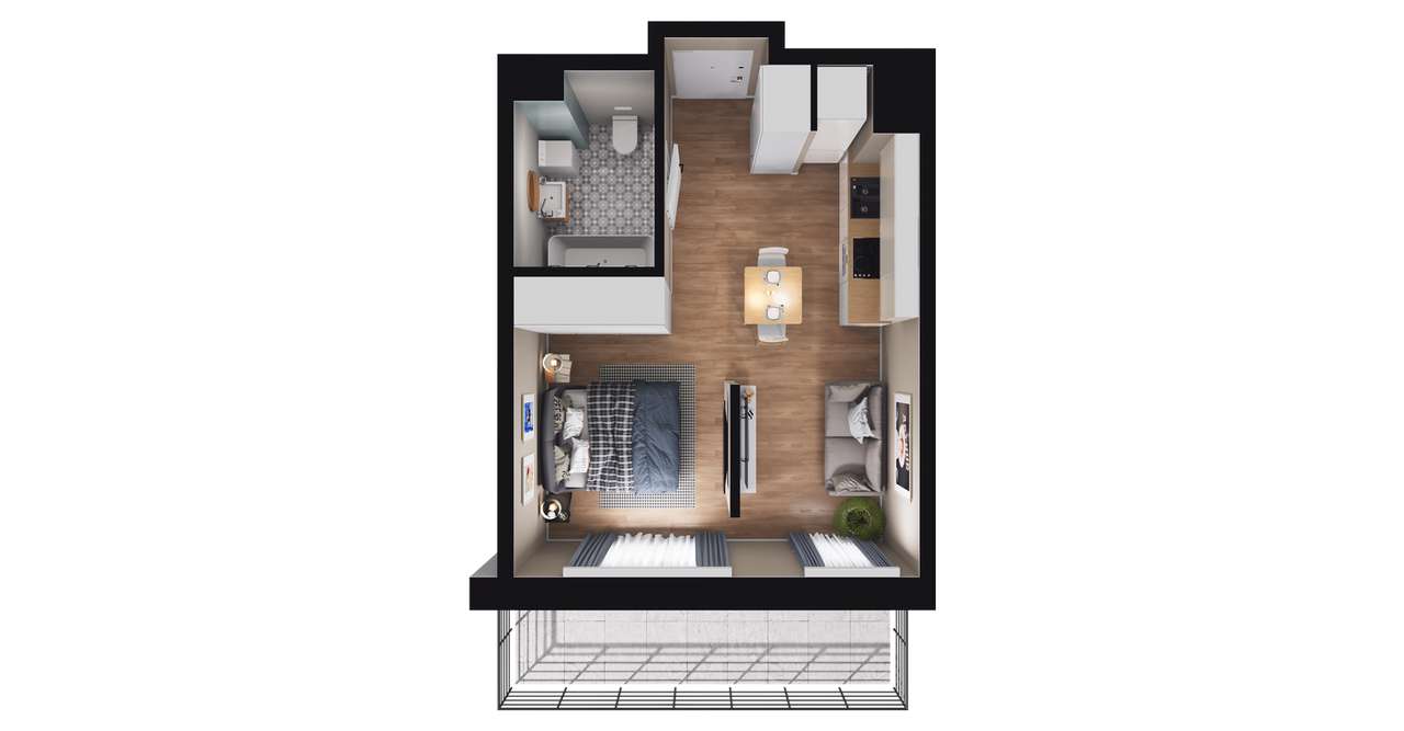 1-pokojowe mieszkanie 28m2 + balkon - Pełny obrazek: 2/8