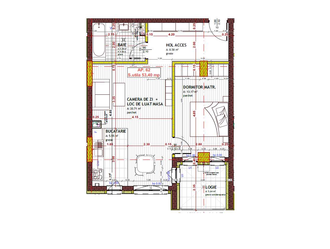 Comision 0% Apartament 2 cam, 53,4 mp + balcon 3.84 mp - Imagine principală: 2/2