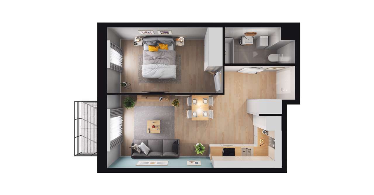 2-pokojowe mieszkanie 41m2 + balkon - Pełny obrazek: 2/8