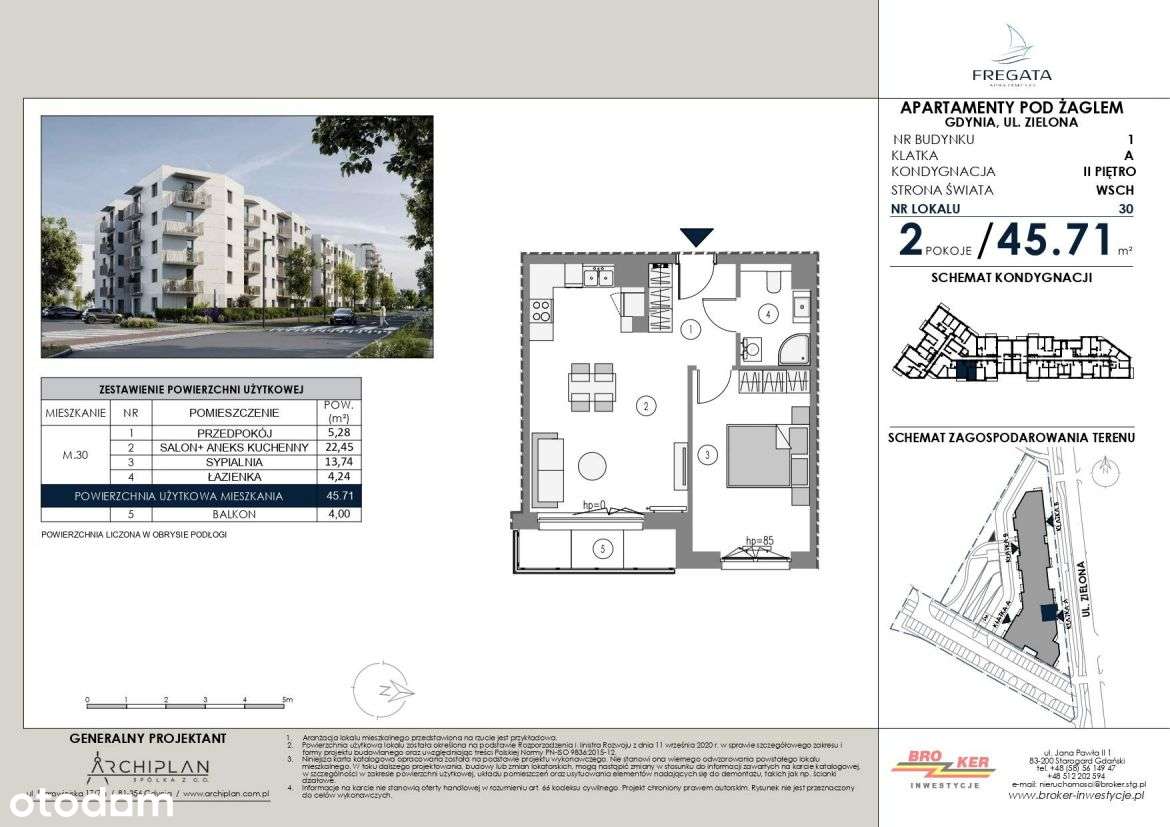 2-pokojowe mieszkanie 45m2 + balkon - Pełny obrazek: 2/5