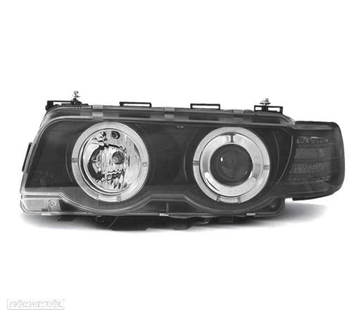 FARÓIS ANGEL EYES PARA BMW E38 98-01 FUNDO PRETO - 3