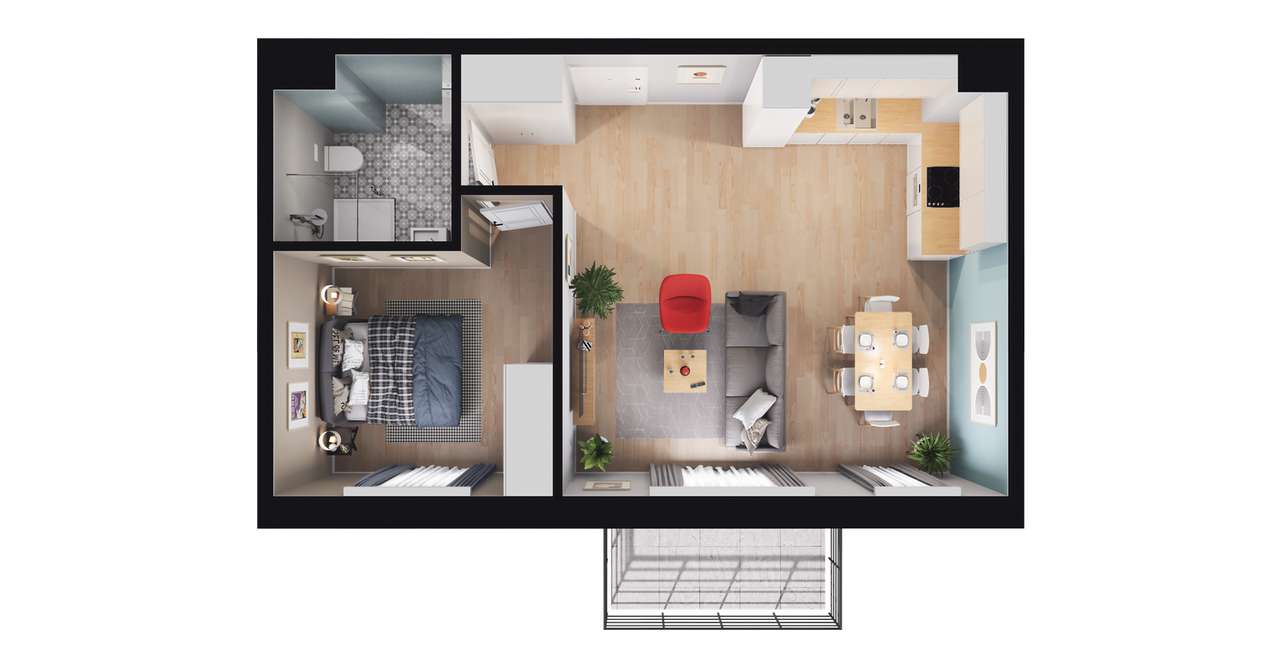 2-pokojowe mieszkanie 47m2 + balkon Bezpośrednio - Pełny obrazek: 3/9