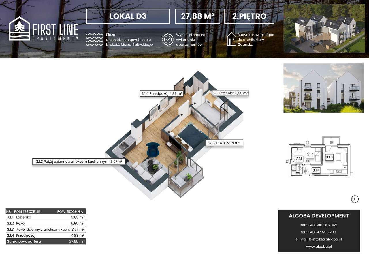 First Line Apartamenty | mieszkanie 2-pok. | D3 - Pełny obrazek: 2/7