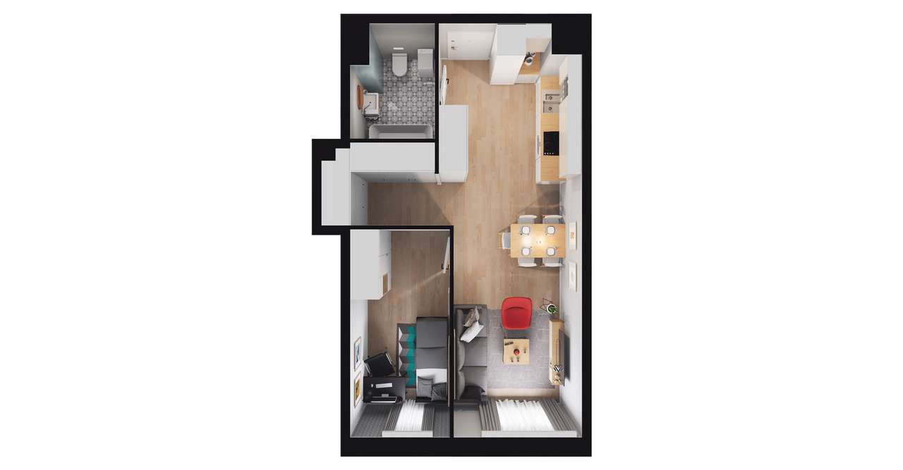 2-pokojowe mieszkanie 40m2 + balkon - Pełny obrazek: 2/8