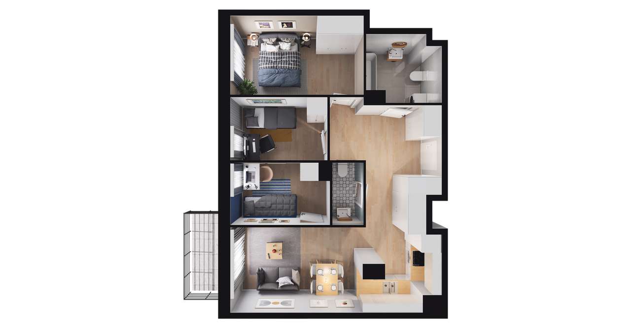 4-pokojowe mieszkanie 63m2 + balkon - Pełny obrazek: 2/8