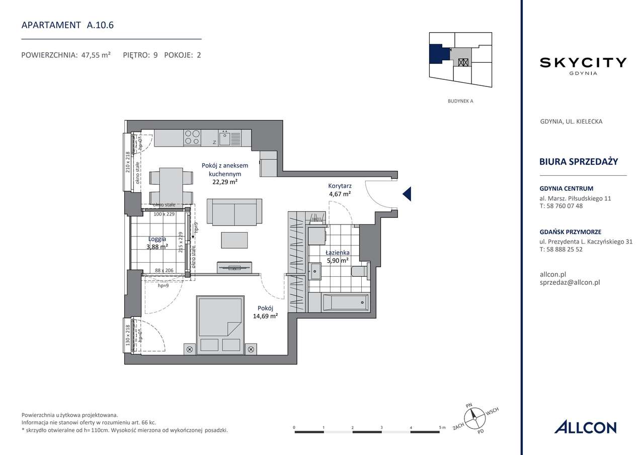 2-pokojowe mieszkanie 47m2 + loggia - Pełny obrazek: 2/7