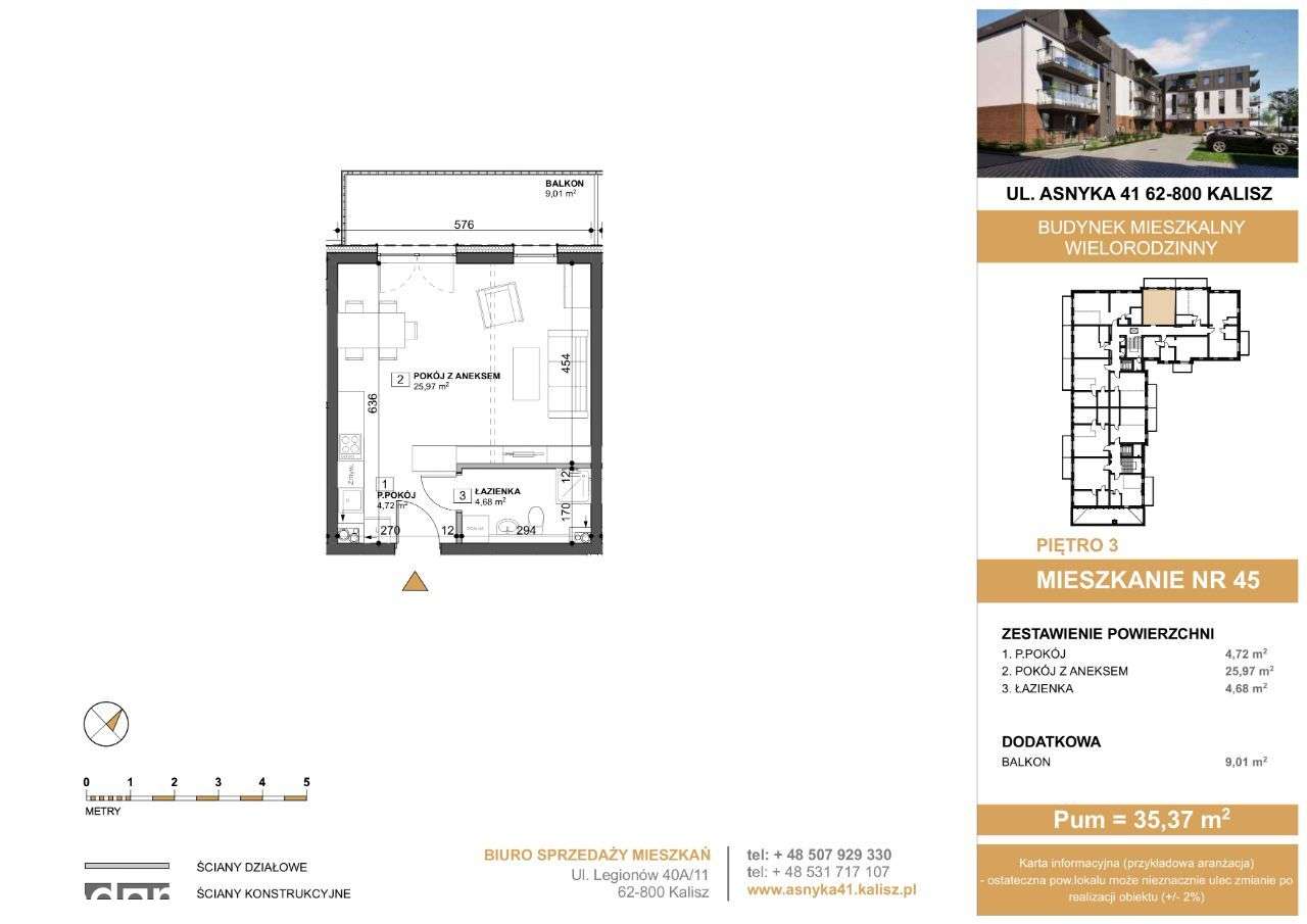 Mieszkanie nr 45 w Nowym Budynku Asnyka 41 - Pełny obrazek: 2/11