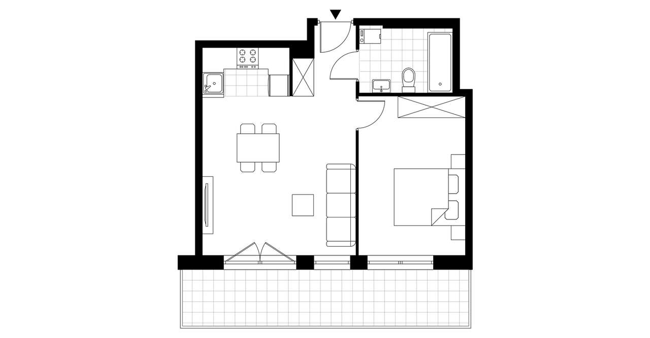 2-pokojowe mieszkanie 42m2 + loggia - Pełny obrazek: 2/7
