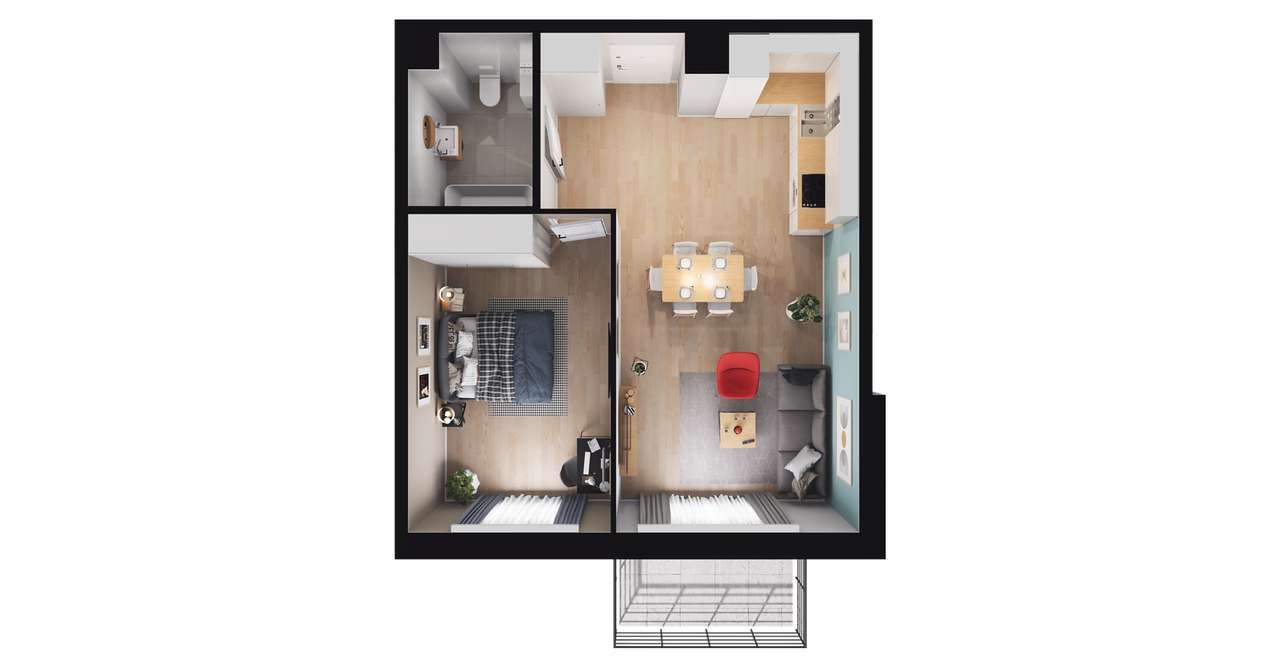 2-pokojowe mieszkanie 47m2 + balkon - Pełny obrazek: 3/6