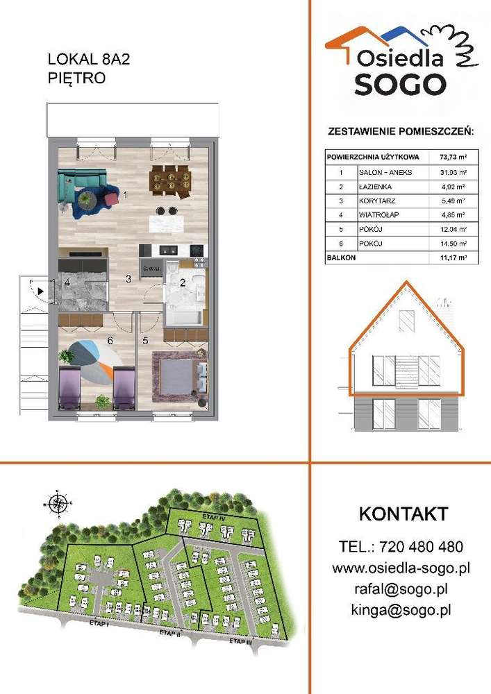 BEZCZYNSZOWE 73 m² +STRYCH 73m² +OGRÓD 160 m²+BALKON 11 m²+ m. parking - Pełny obrazek: 2/15