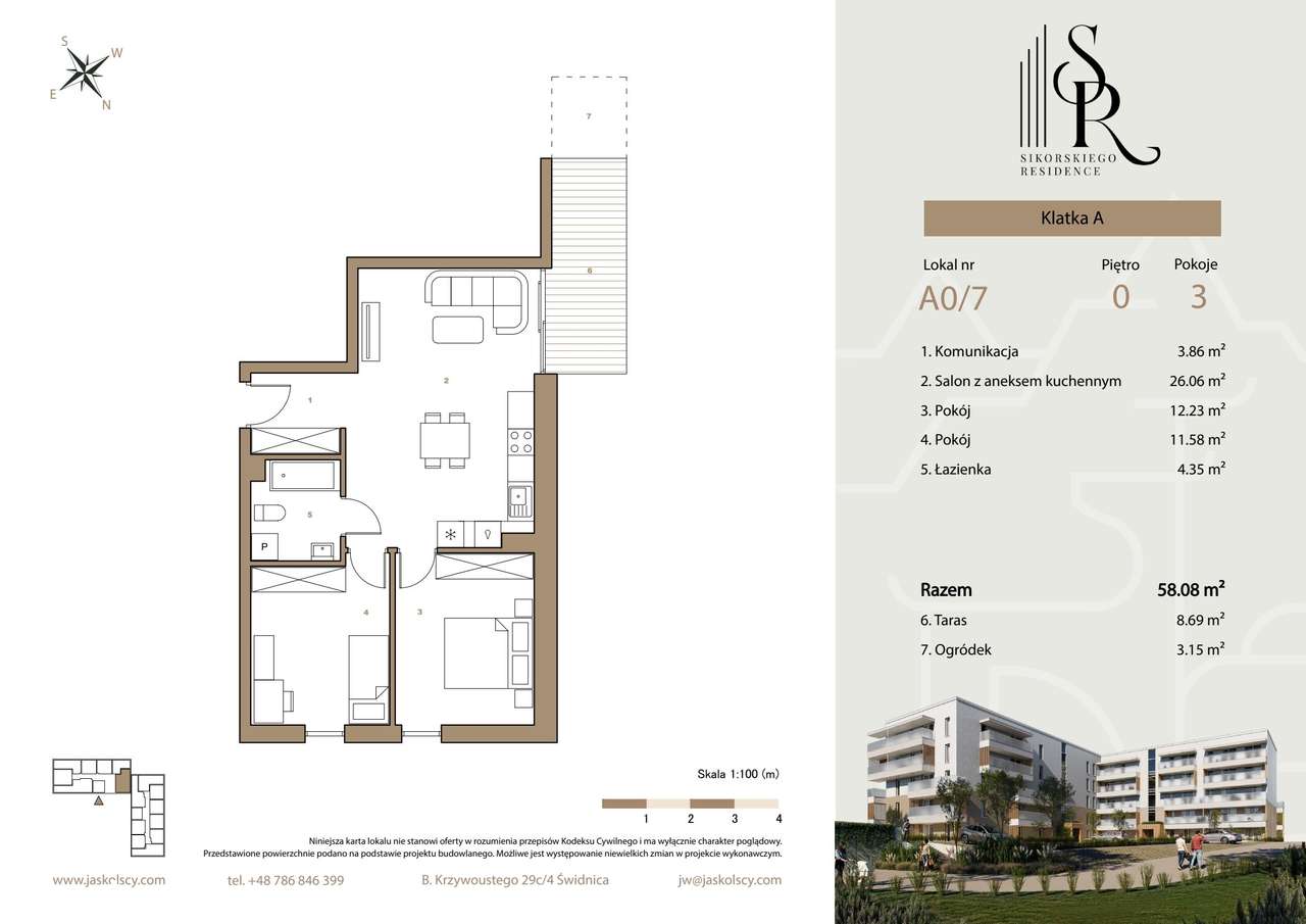 3-pokojowe mieszkanie 58m2 + ogródek Bez Prowizji - Pełny obrazek: 2/7