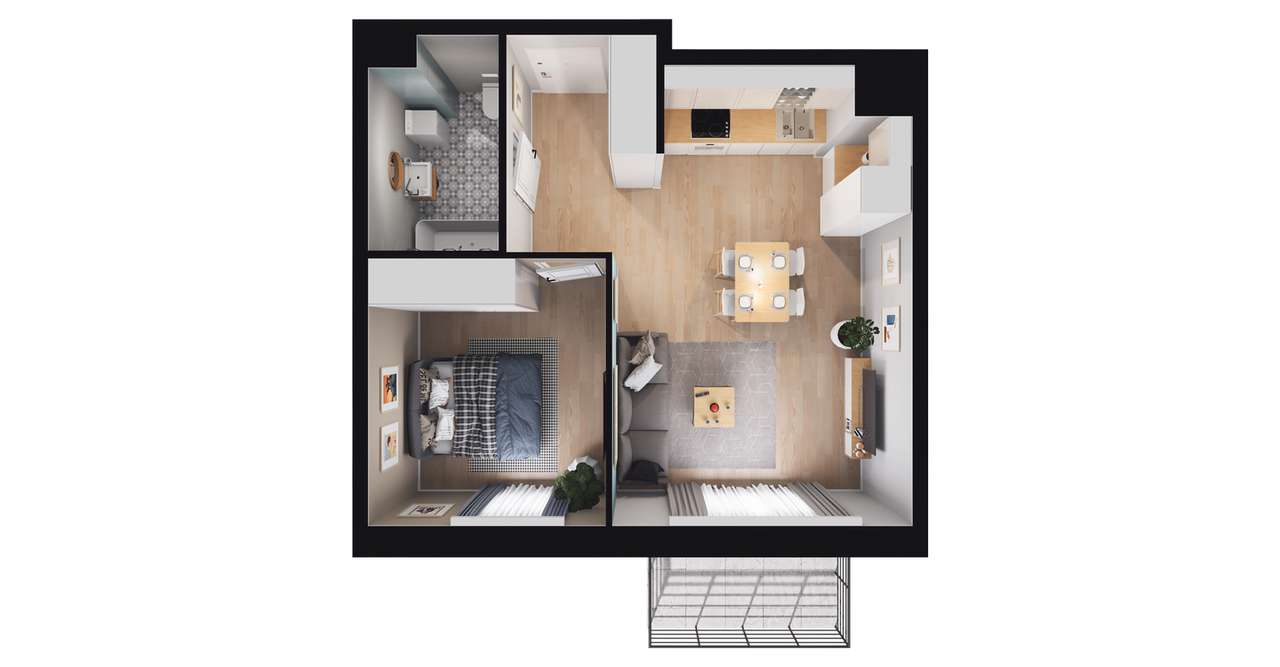 2-pokojowe mieszkanie 39m2 + balkon - Pełny obrazek: 2/8