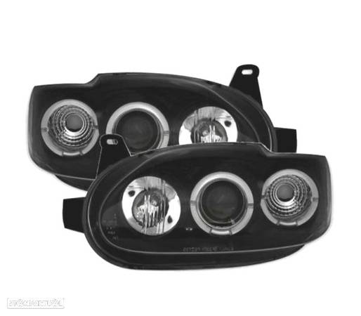 FARÓIS FRONTAIS ANGEL EYES PARA FORD ESCORT MK 6 E 7 FUNDO PRETO - 1