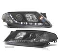 FARÓIS COM LUZ DIURNA LED PARA RENAULT LAGUNA 01-05 FUNDO PRETO - 1