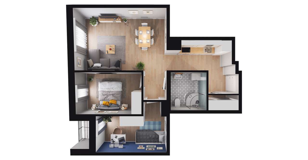 3-pokojowe mieszkanie 58m2 + 2 loggie Bezpośrednio - Pełny obrazek: 2/8