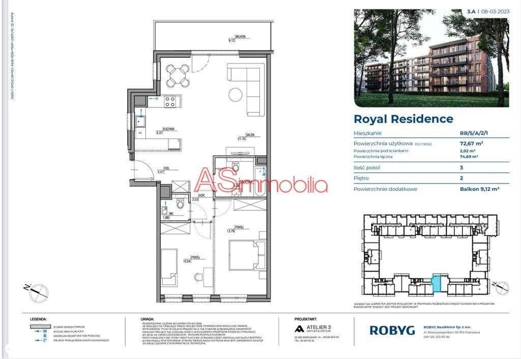 Okazja cenowa!Bez Pcc,bez prowizji!72,67m2,Wilanów - Pełny obrazek: 4/14